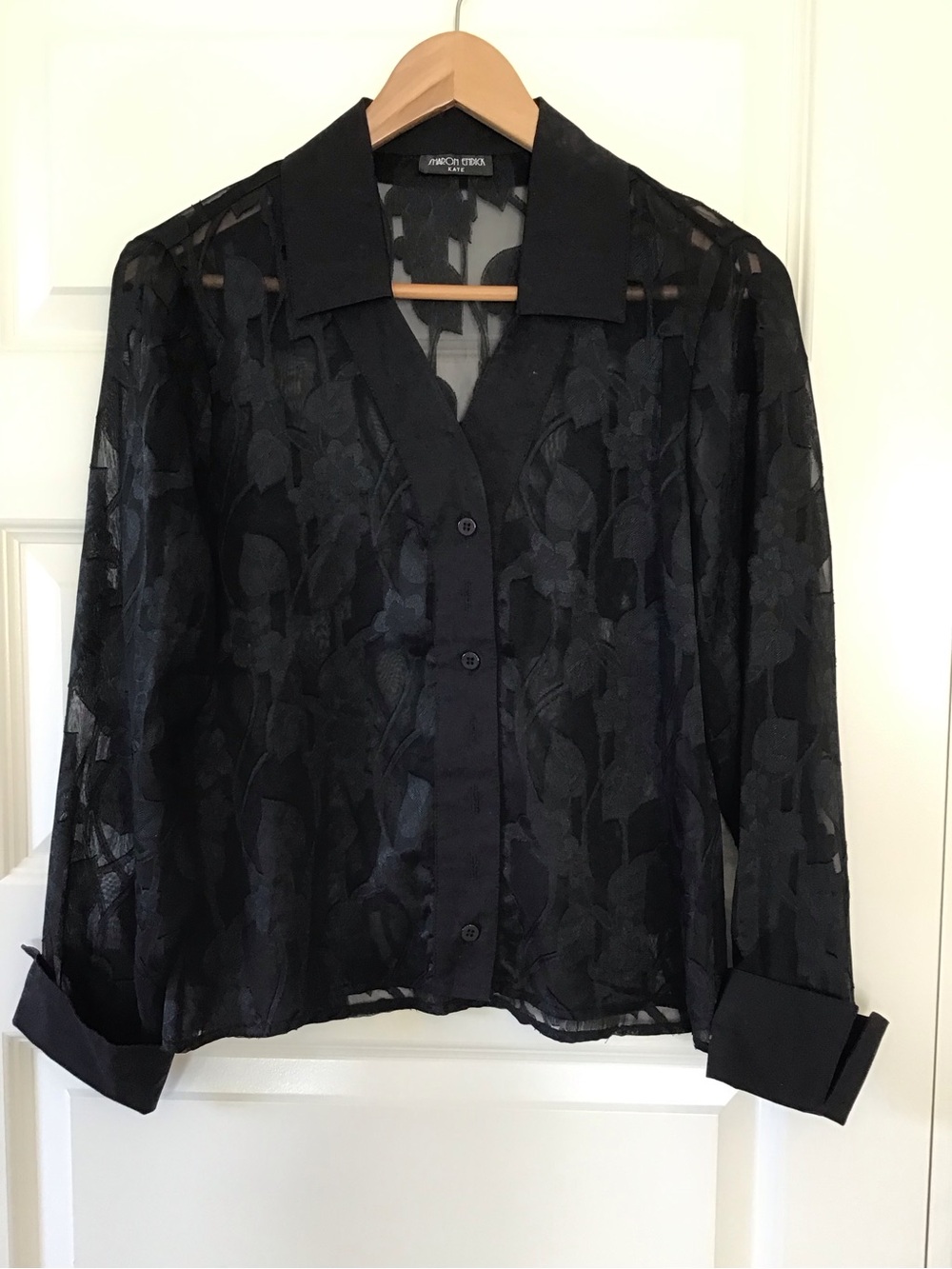 Vintage Sharon Endick Kate Black Sheer Floral Button-Front Blouse